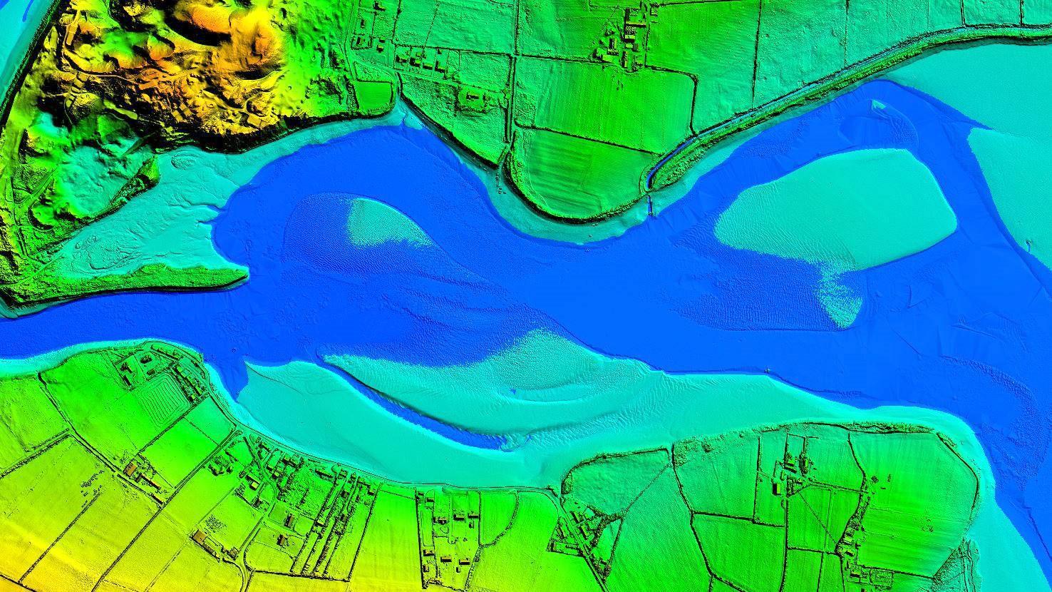 Image of an estuary in Ireland with high resolution LiDAR data clearly showing the water with the gradient of the surrounding land.