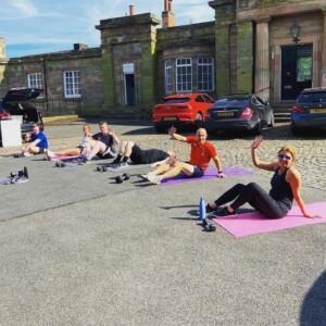 Bluesky colleagues doing bootcamp outside of head office